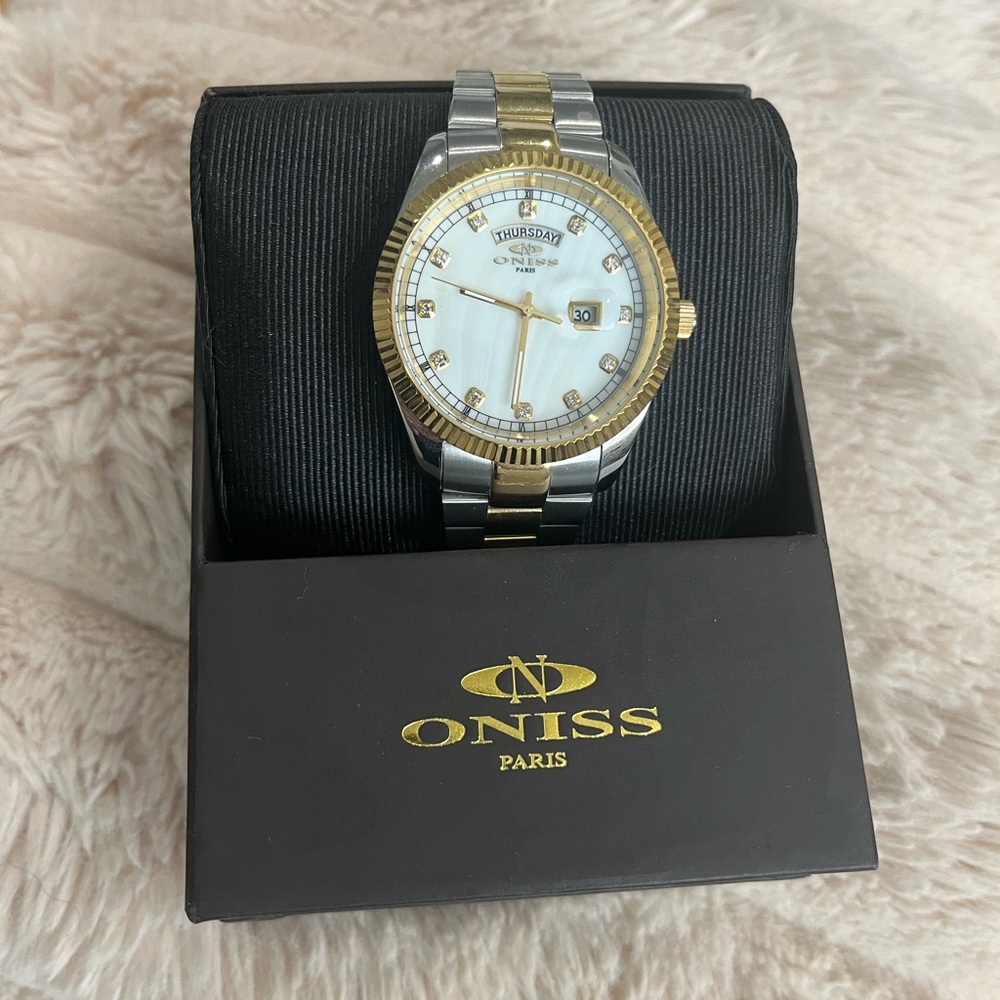 Gold and Silver Dress Watch with Two-Tone Band